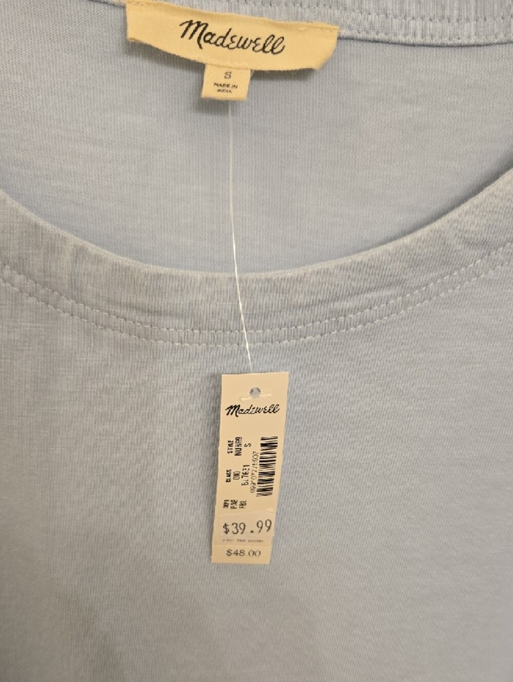 Madewell Pale Blue Short Sleeve Ruched Tee - Picture 3 of 3